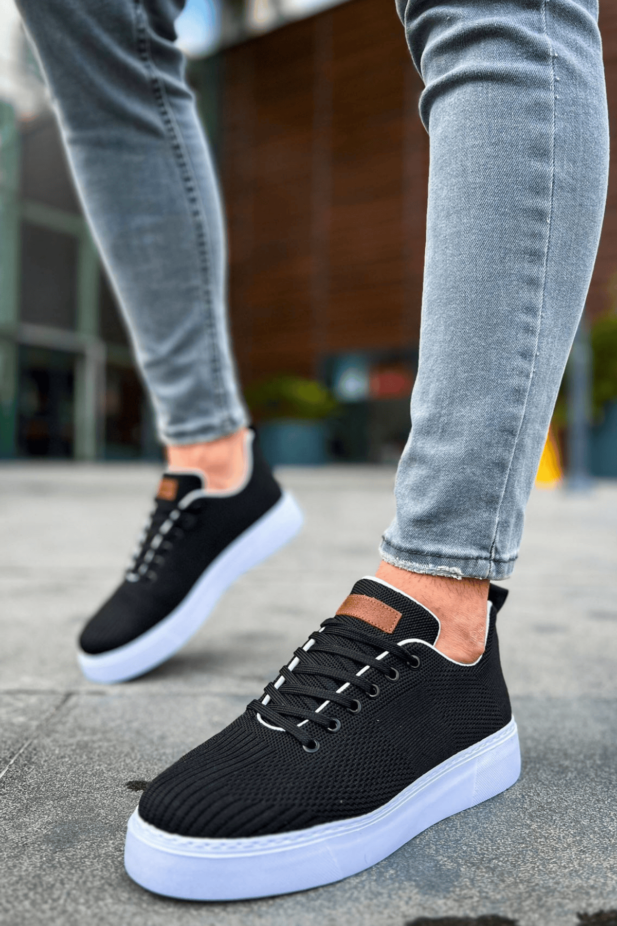 Marsetti Herren Schwarz Textil Casual Dicke Sohle Orthopädische Schuhe