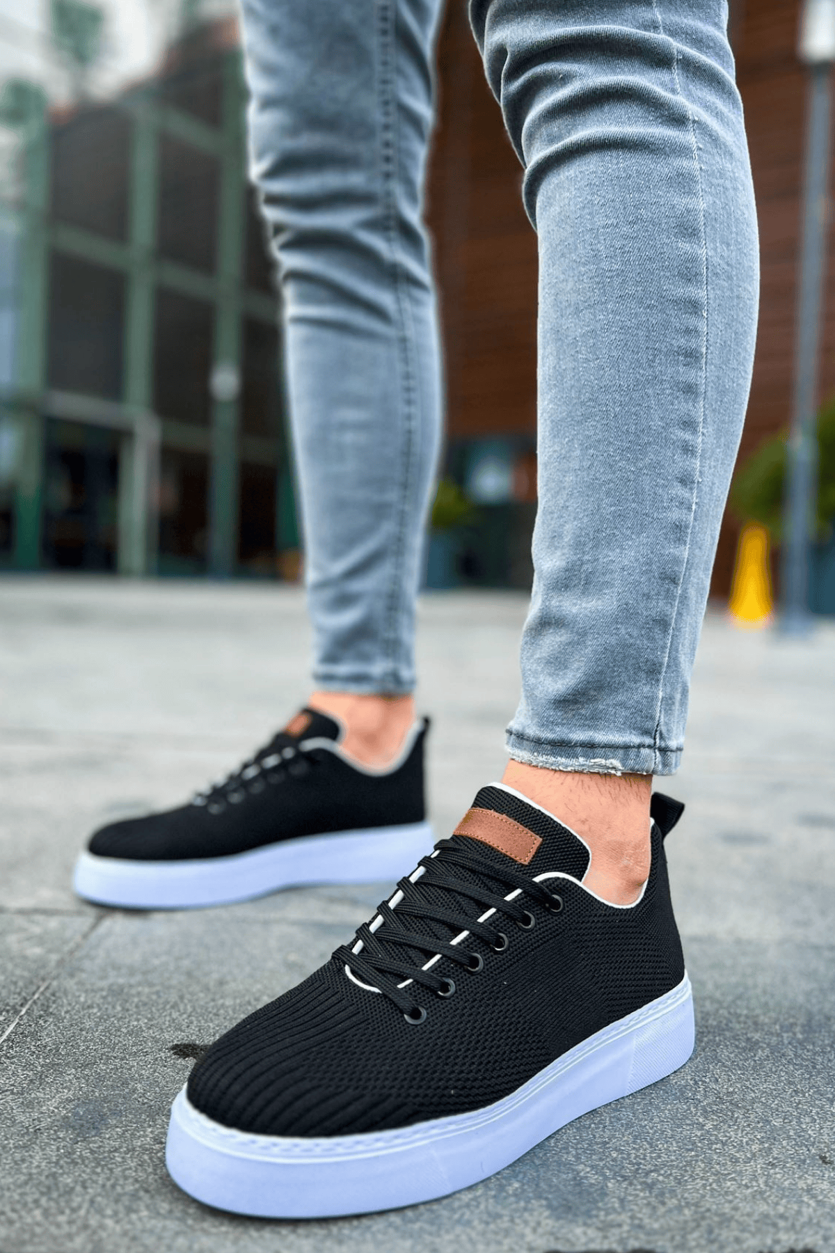 Marsetti Herren Schwarz Textil Casual Dicke Sohle Orthopädische Schuhe