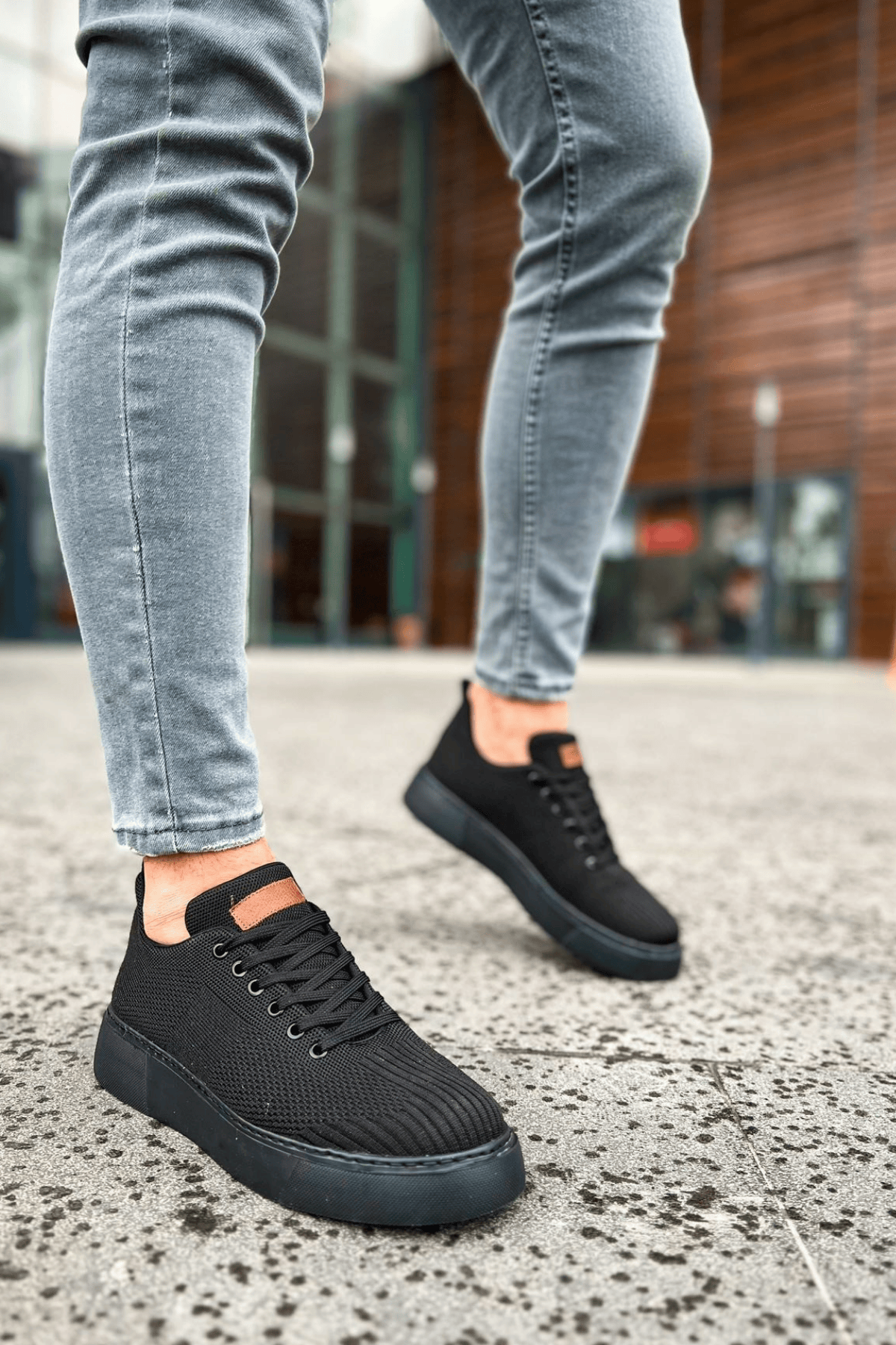 Marsetti Herren Schwarz Textil Casual Dicke Sohle Orthopädische Schuhe