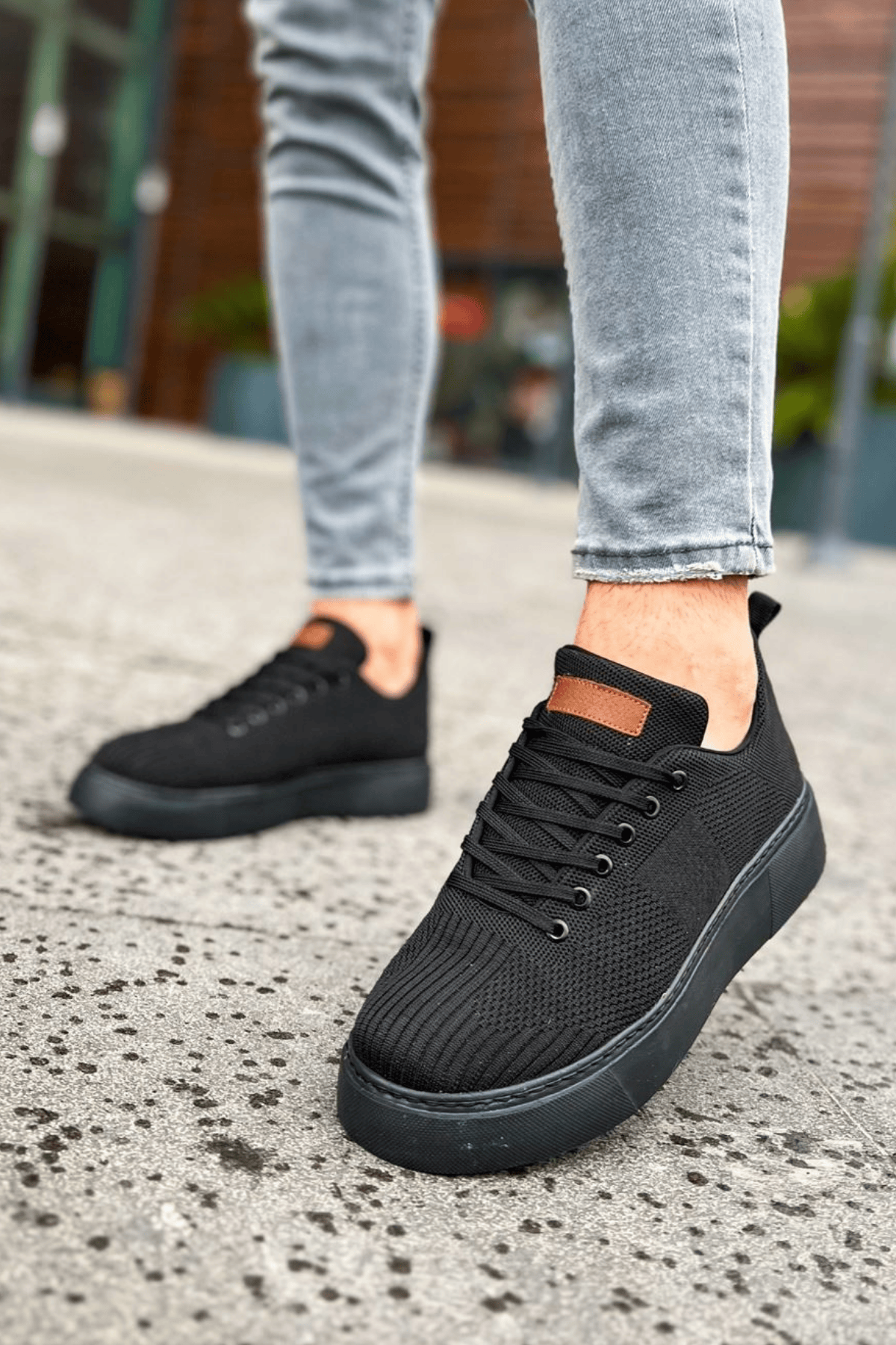 Marsetti Herren Schwarz Textil Casual Dicke Sohle Orthopädische Schuhe