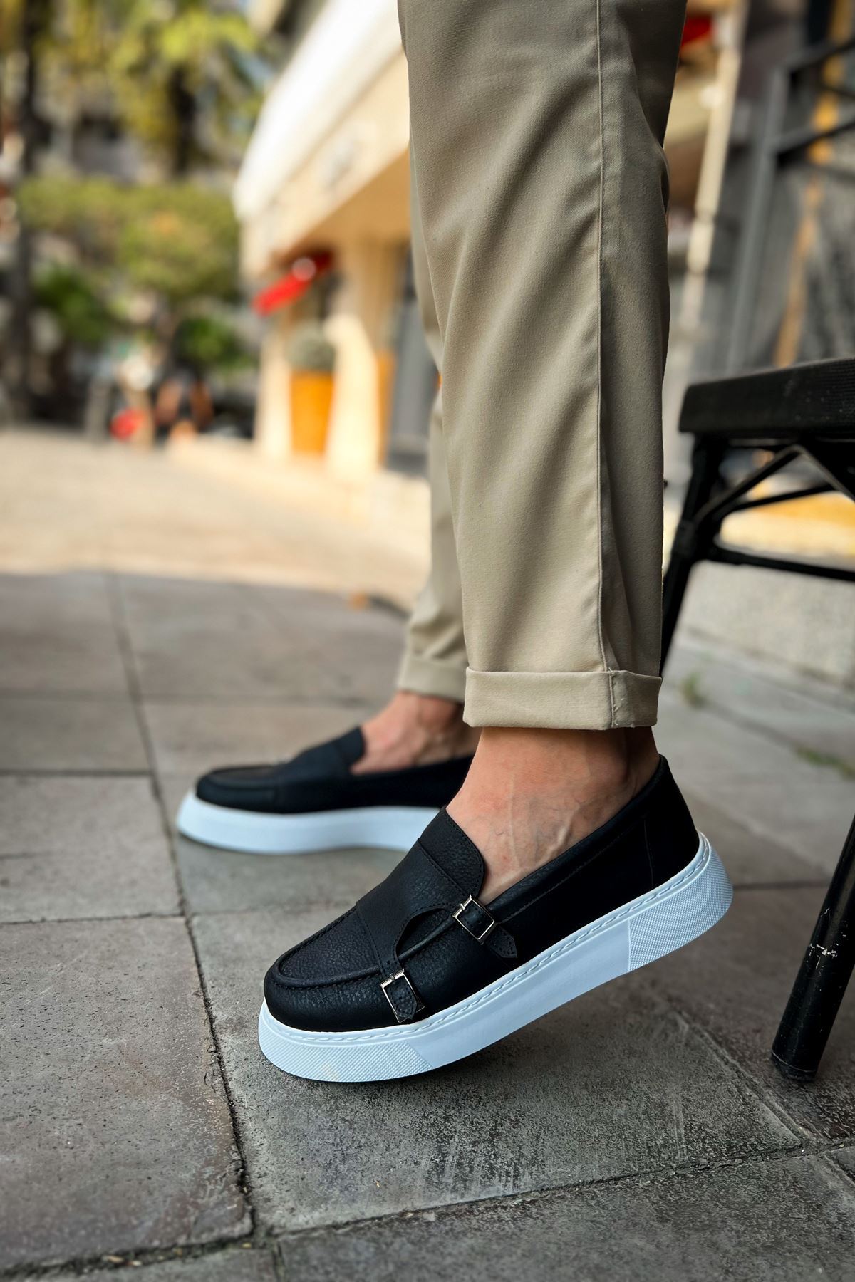 Marsetti Herren Schwarz Schnalle Freizeit Dicke Sohle Orthopädische Schuhe
