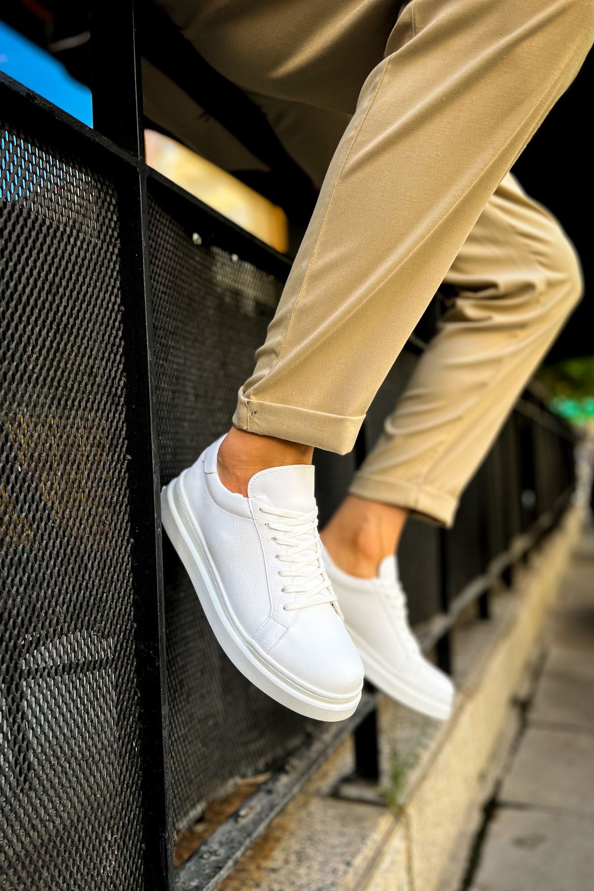 Marsetti Herren Weiß Casual Orthopädische Dicke Sohle Schnür Schuhe