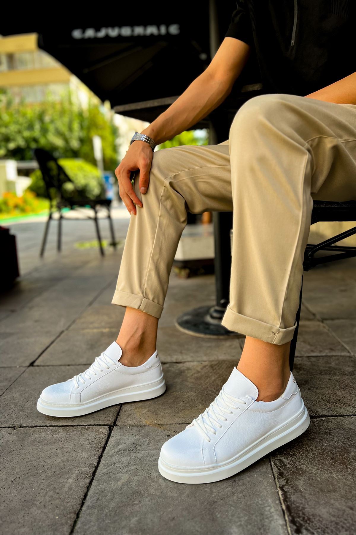 Marsetti Herren Weiß Casual Orthopädische Dicke Sohle Schnür Schuhe