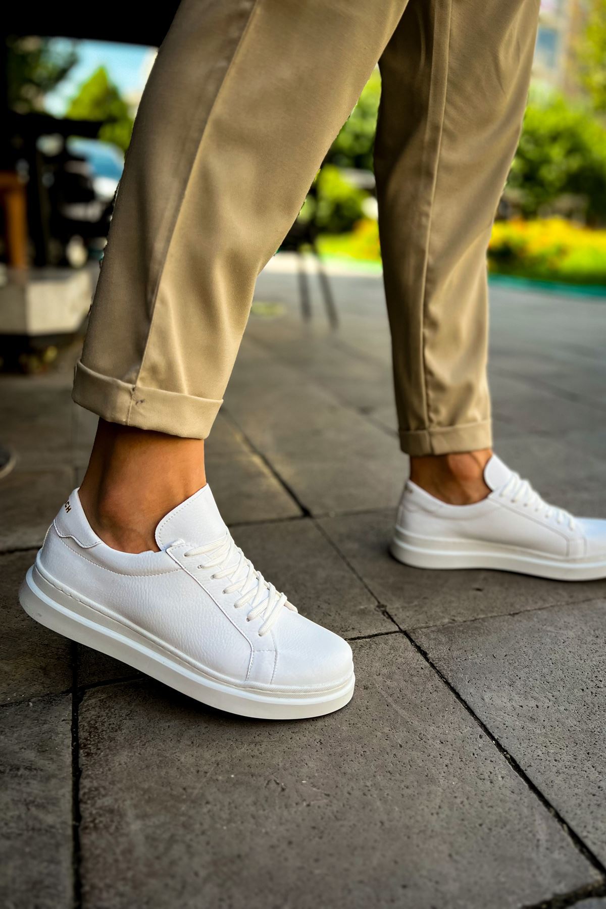 Marsetti Herren Weiß Casual Orthopädische Dicke Sohle Schnür Schuhe