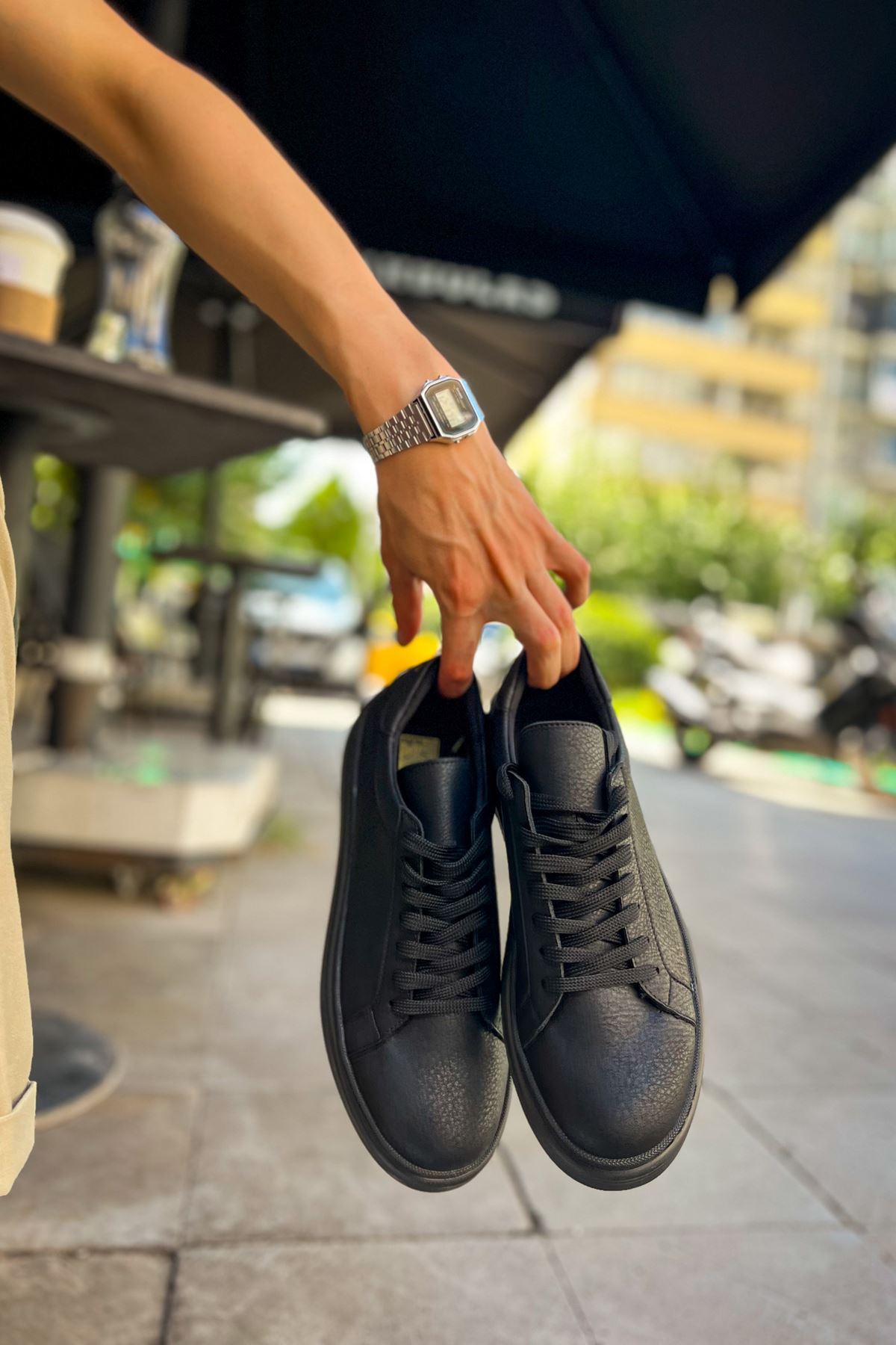 Marsetti Herren Schwarz Dicke Sohle Casual Schnür Schuhe