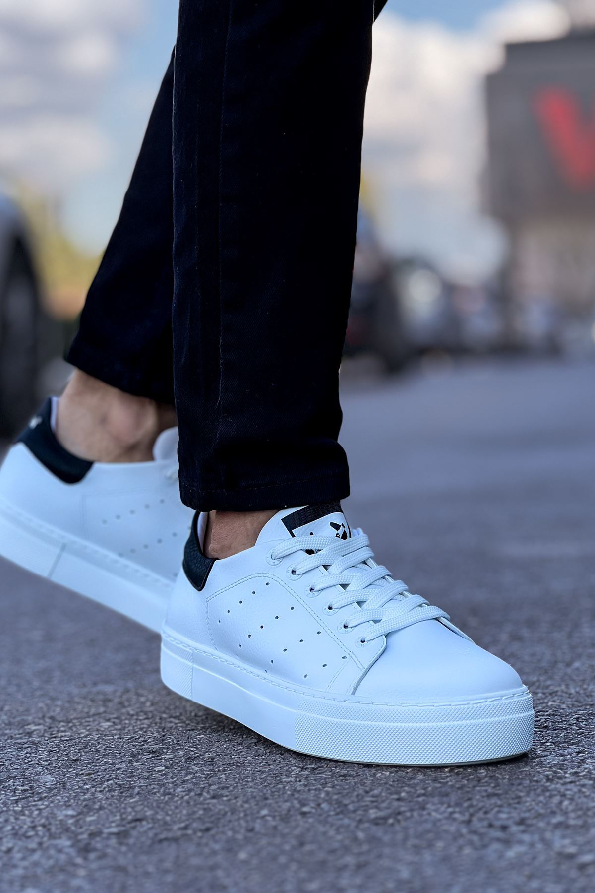 Marsetti Herren Weiß Schwarz Freizeitschuhe mit Dicker Sohle Orthopädisch
