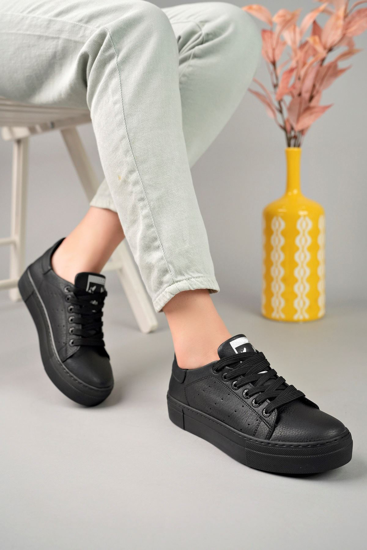 Marsetti Herren Schwarze Dicke Sohle Casual Orthopädische Schnürschuhe