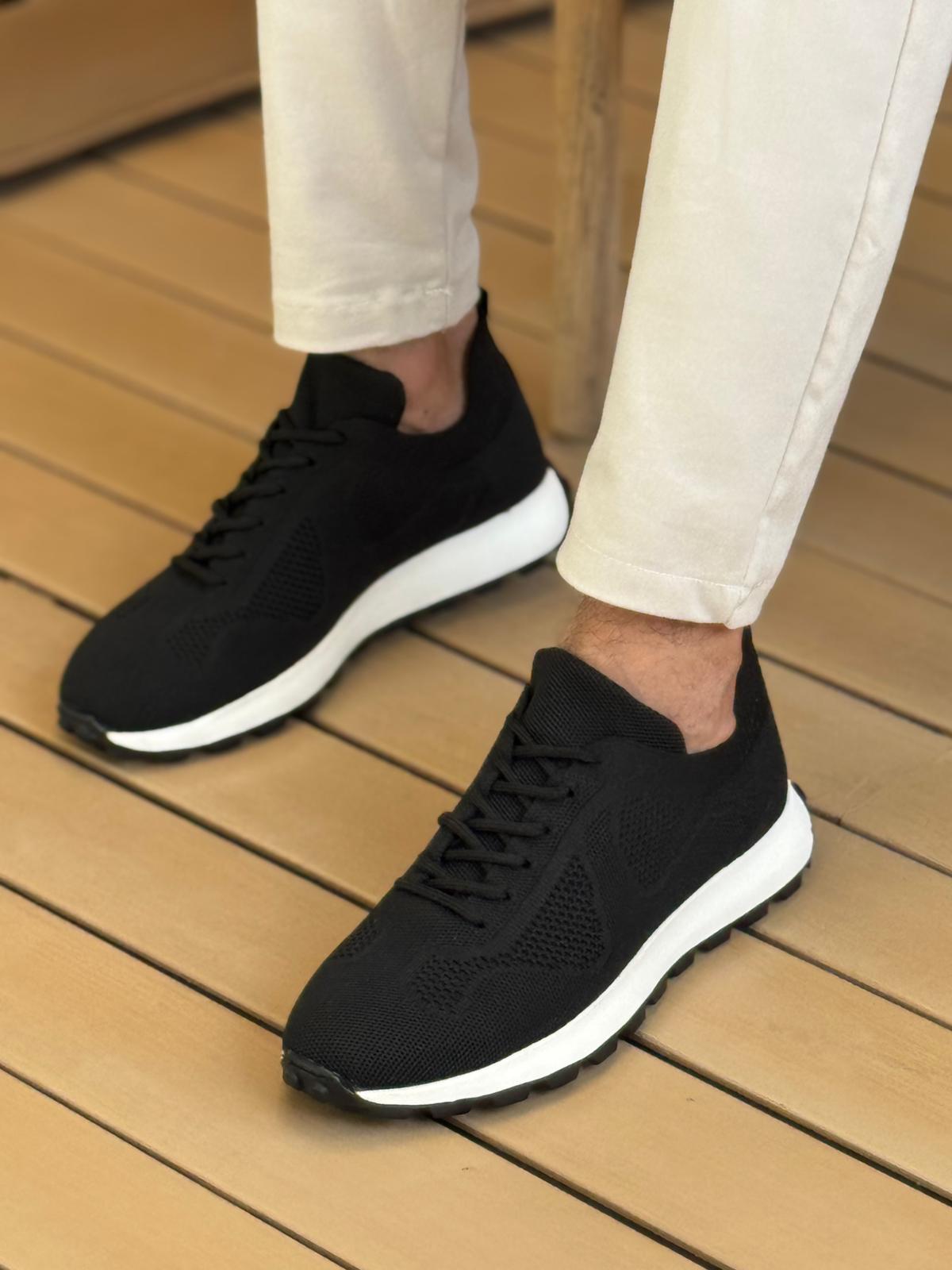 Marsetti Herren Schwarz Textil Casual Dicke Sohle Orthopädisch Schnür Schuhe