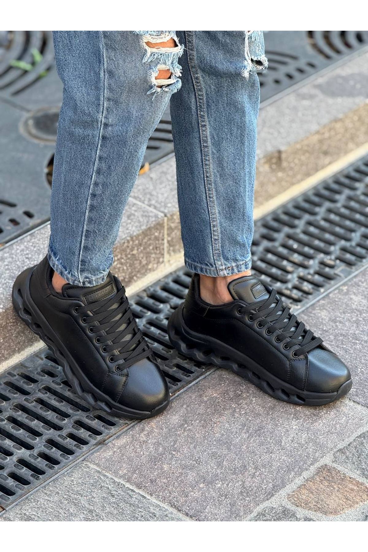 Marsetti Herren Schwarz Casual Dicke Sohle Schnür Orthopädische Schuhe
