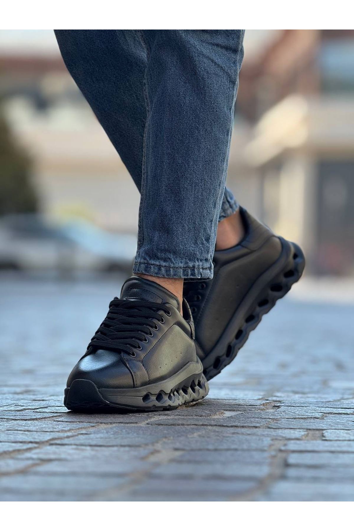 Marsetti Herren Schwarz Casual Dicke Sohle Schnür Orthopädische Schuhe