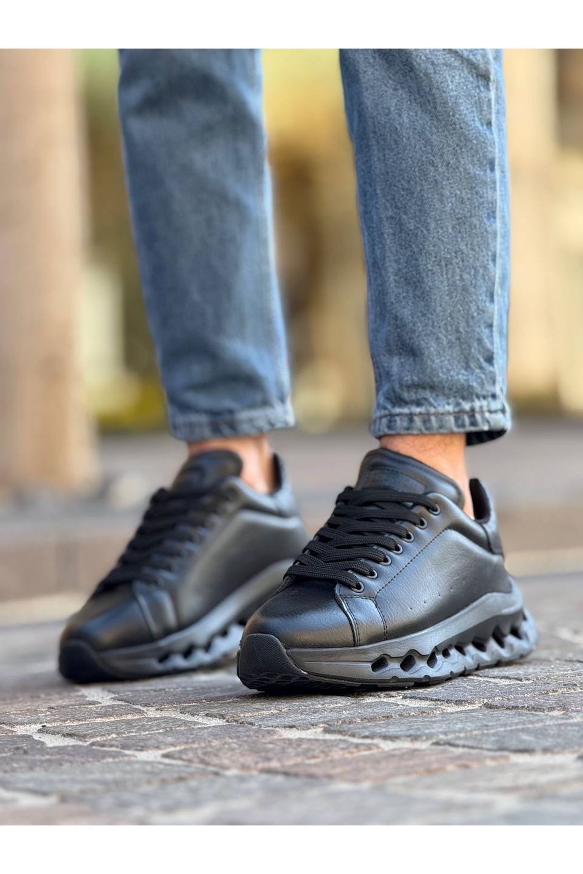 Marsetti Herren Schwarz Casual Dicke Sohle Schnür Orthopädische Schuhe