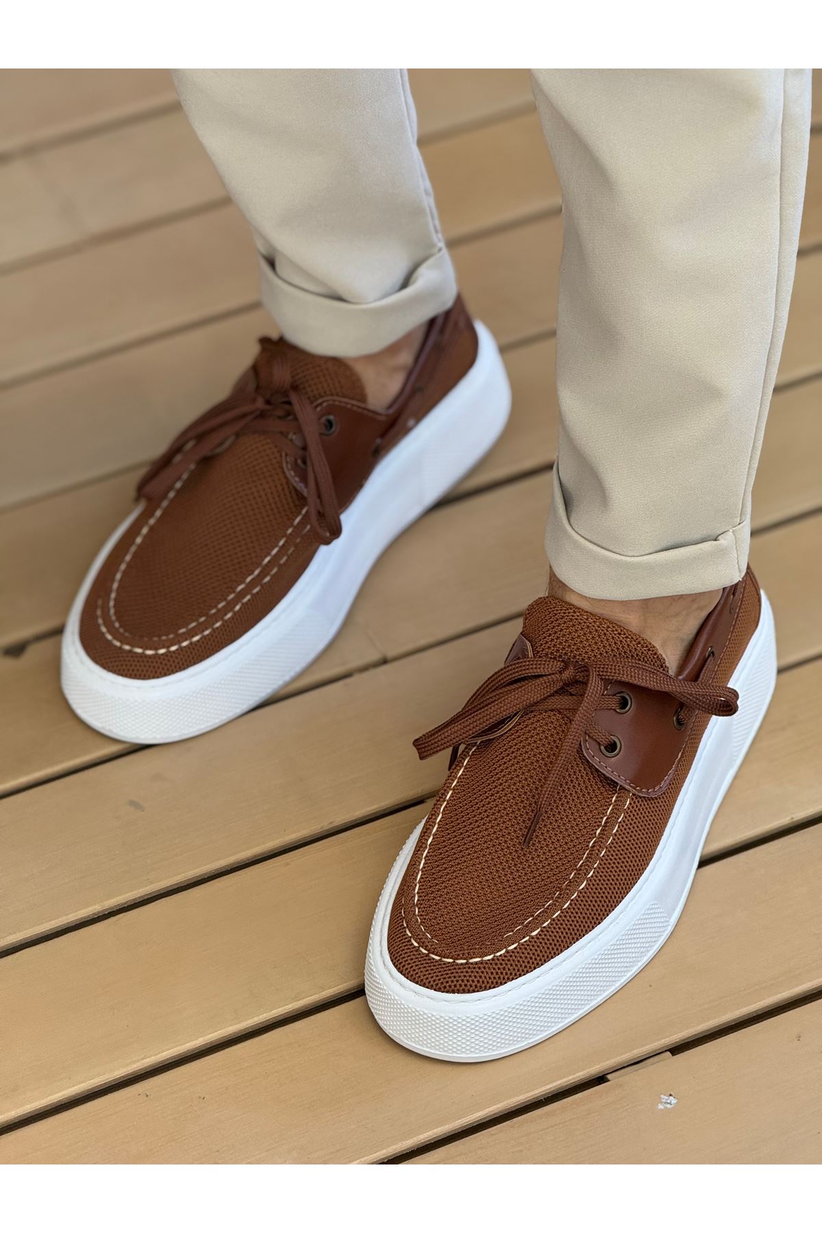 Marsetti Herren Braun Textil Casual Schnür Dicke Sohle Schuhe