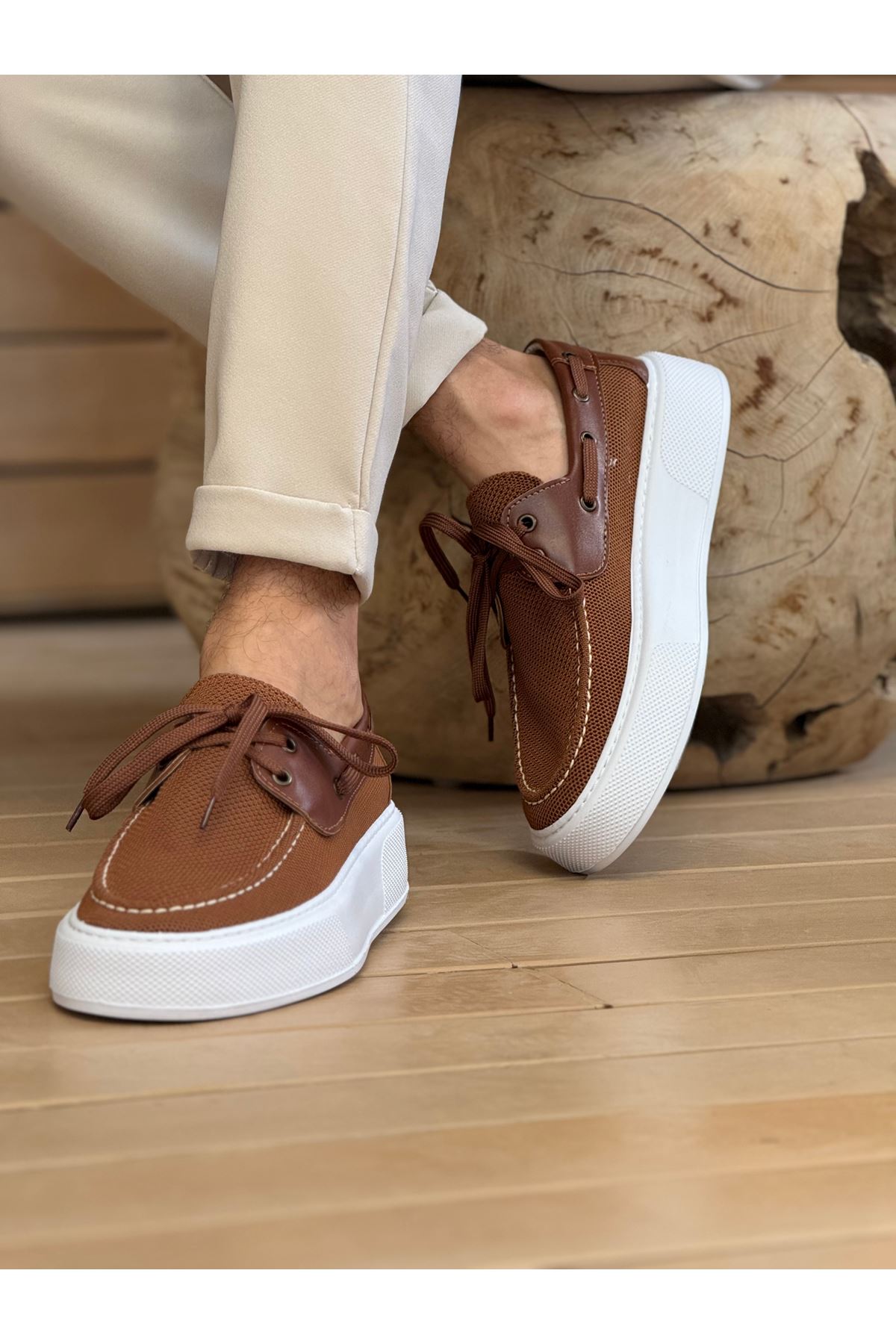 Marsetti Herren Braun Textil Casual Schnür Dicke Sohle Schuhe